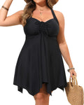 Plus Size Two Piece Swimdress with Boyshorts - Tummy Control Flowy