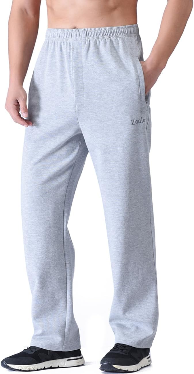Zoulee Men's Casual Cotton Jogger Sweatpants with Zipper Front