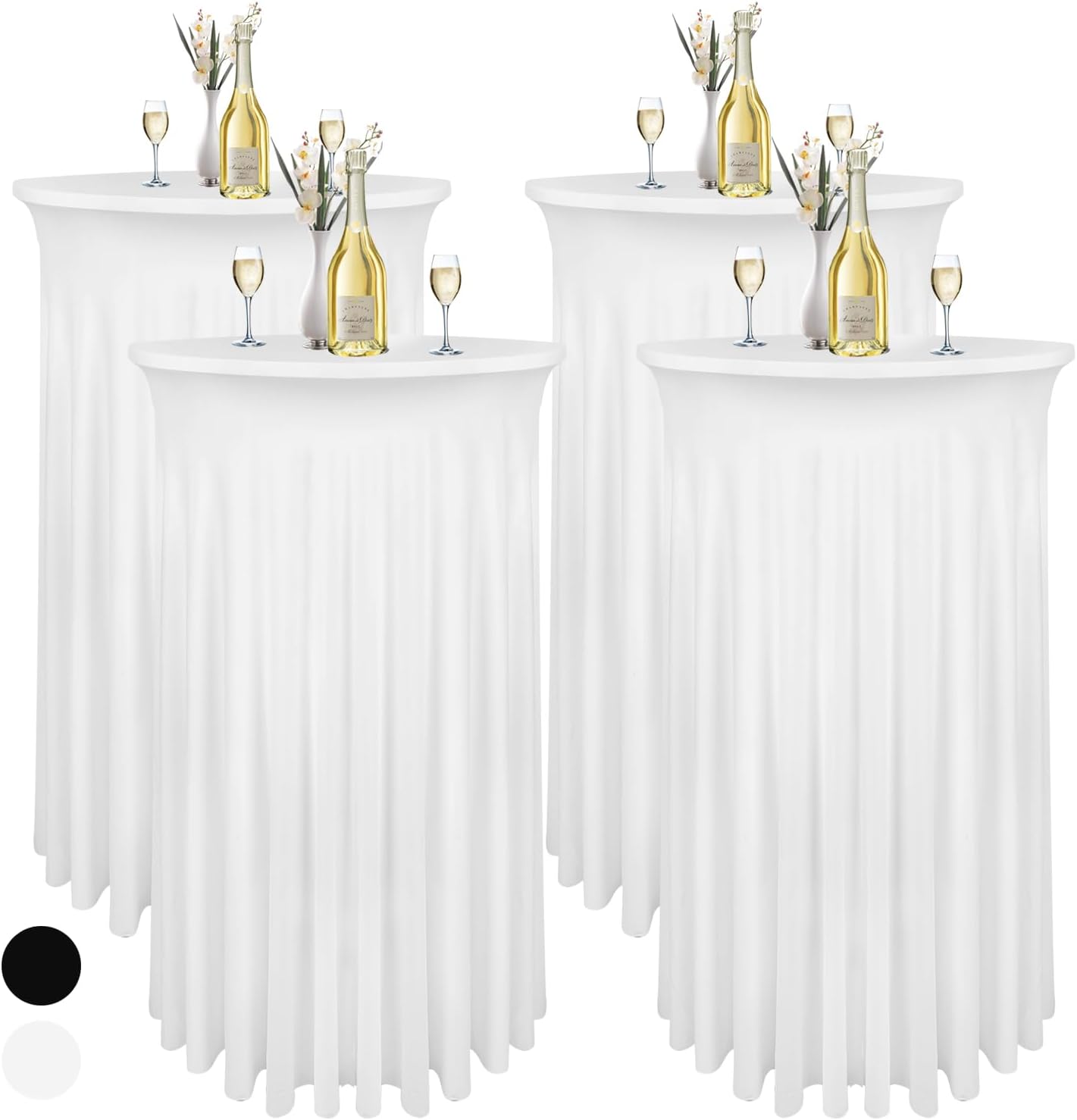 CoFashion 4 Pack White Spandex Table Skirts - Elegantly Transform Your Tables!