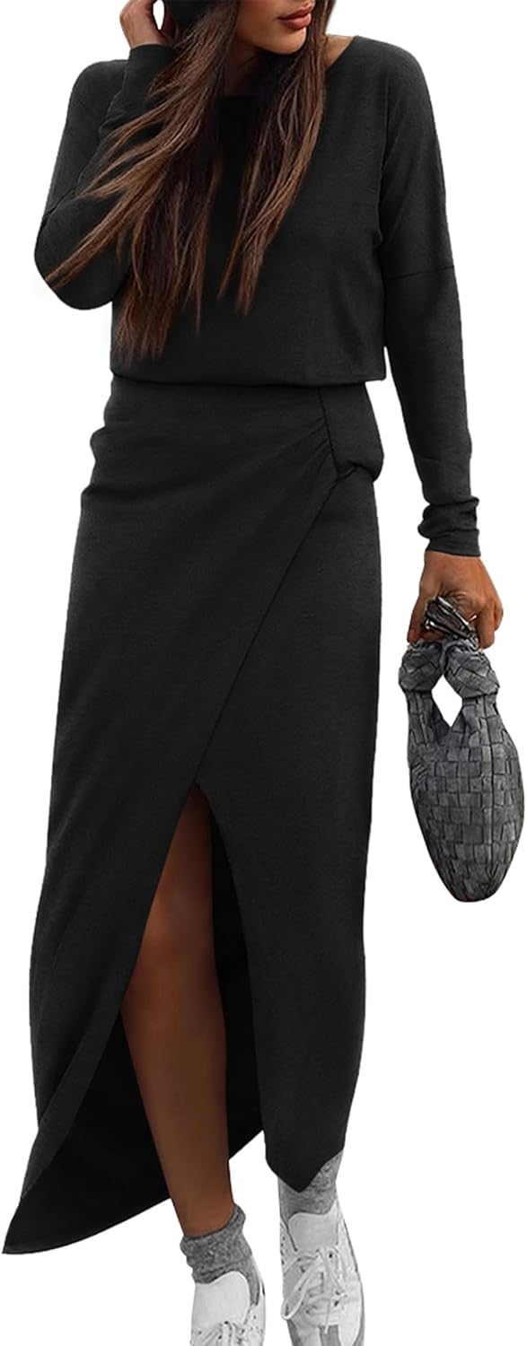 KIRUNDO Fall Dresses for Women 2025 Long Sleeve Maxi Dress