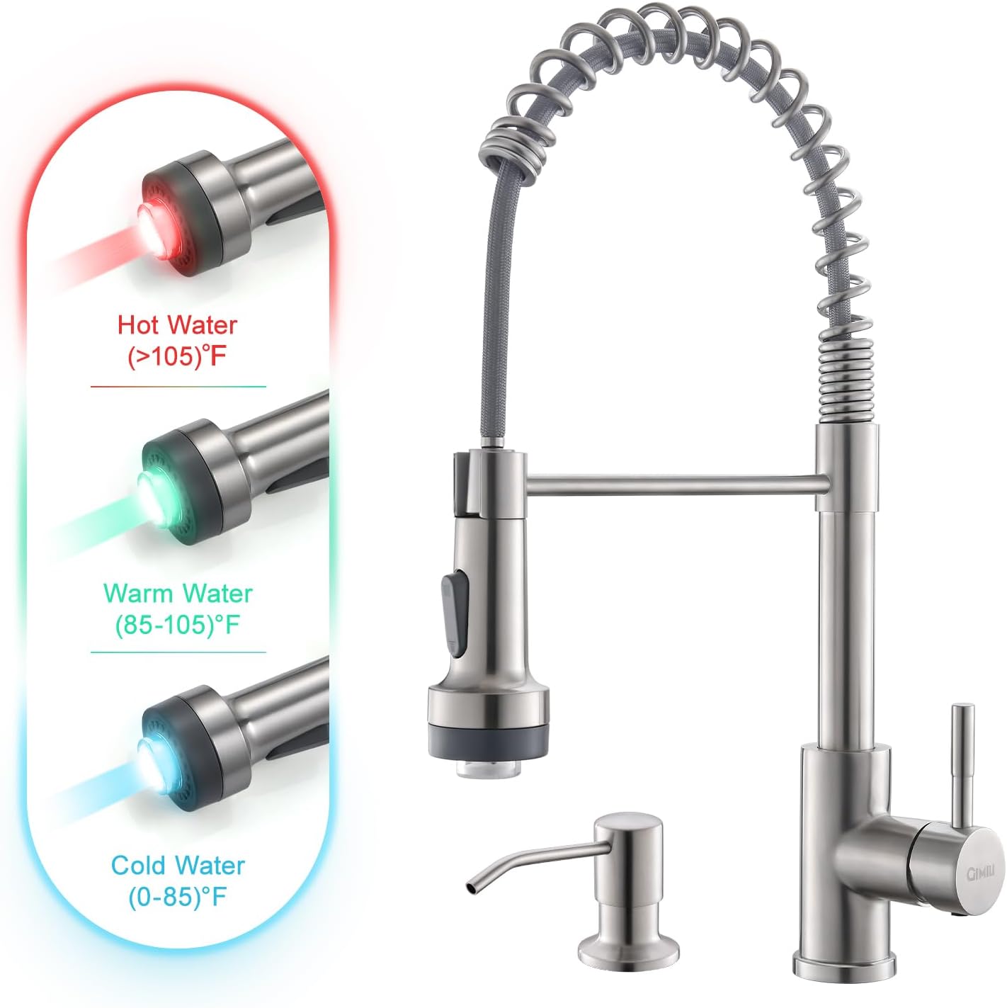 GIMILI Kitchen Faucet with LED Light and Soap Dispenser Features
