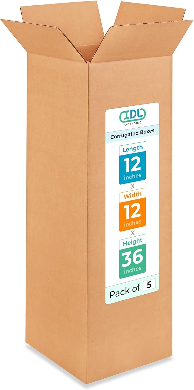 Tall Moving & Shipping Boxes 12 x 12 x 36 inches - 5-Pack