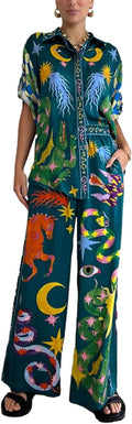 Women's Summer Print Two Piece Pajama Set - Lightweight Lounge