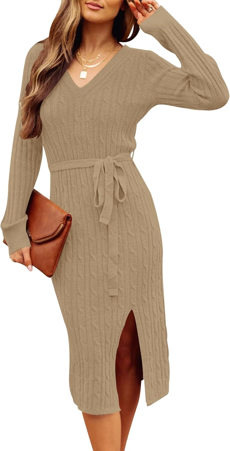 Stylish MEROKEETY Women's Long Sleeve Bodycon Sweater Dress