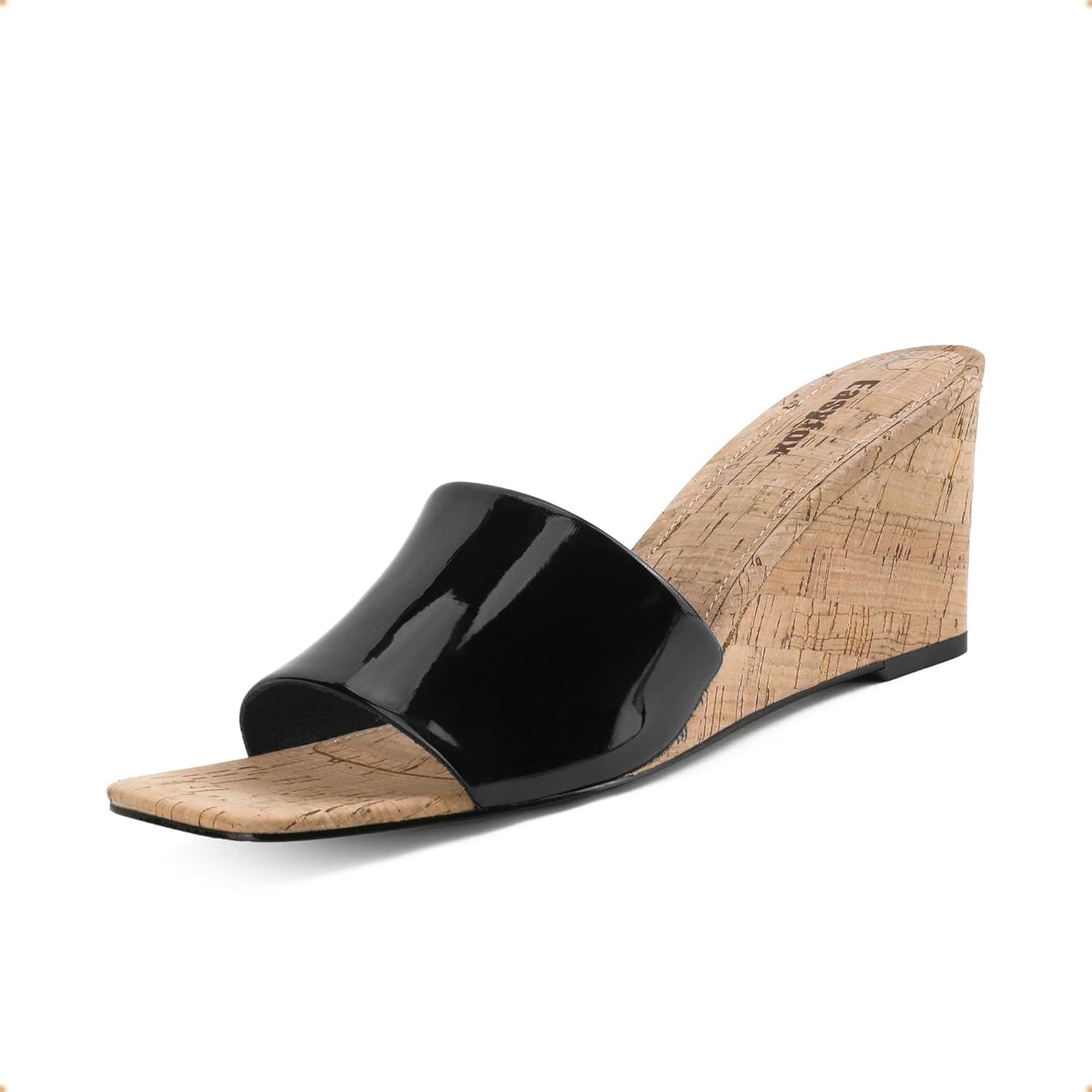 Wedge Sandals for Women Open Toe Heeled Slip on Mules