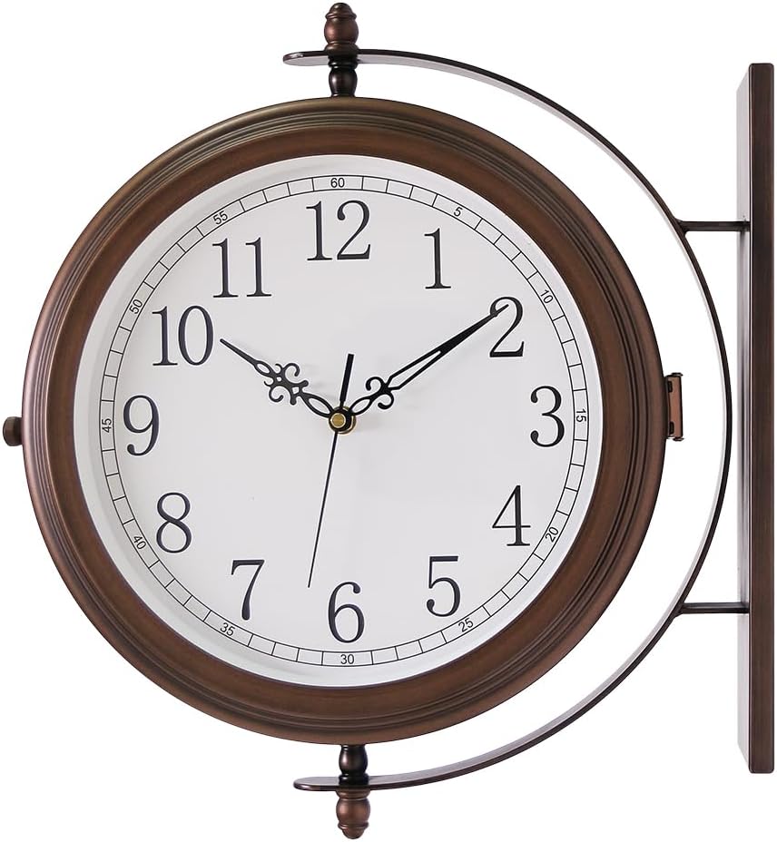 Double Sided Metal Wall Clock for Home and Garden Decor