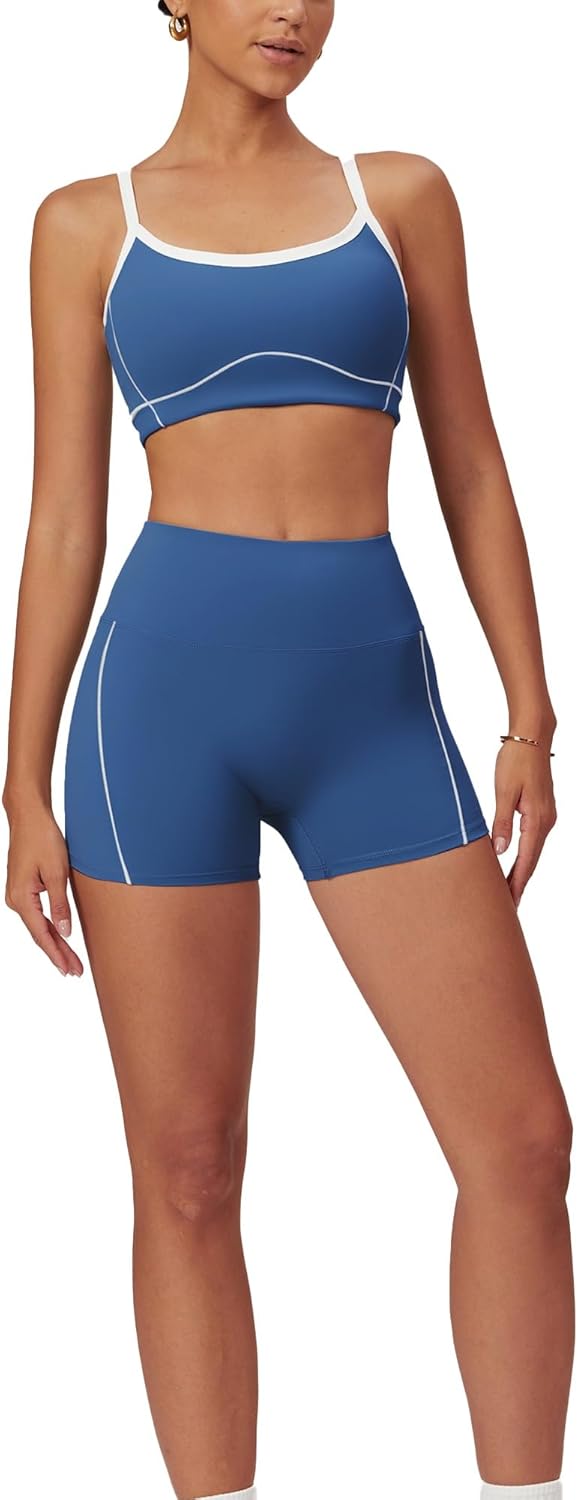 LAITEGOG Women's Strappy Yoga Set - Color Block Skirt for Sporty Style