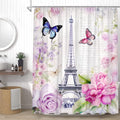 Paris Eiffel Tower Shower Curtain Pink Vintage Floral Butterfly
