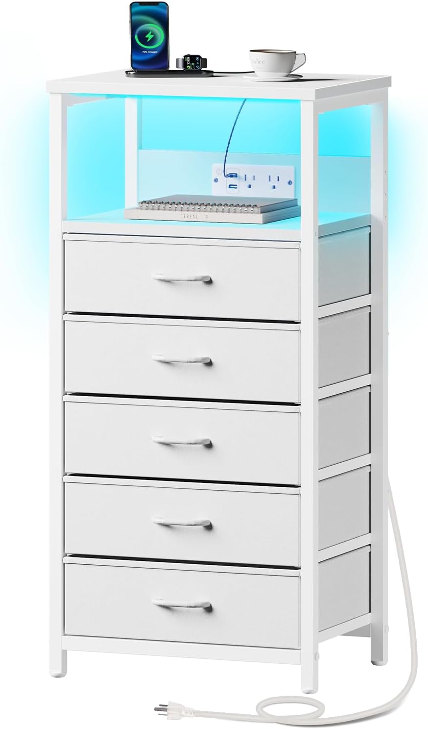 Seventable Night Stand with Charging Station and Drawers