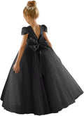 Flower Girls Lace Cap Sleeve Dress with Bow - Vintage V-Back