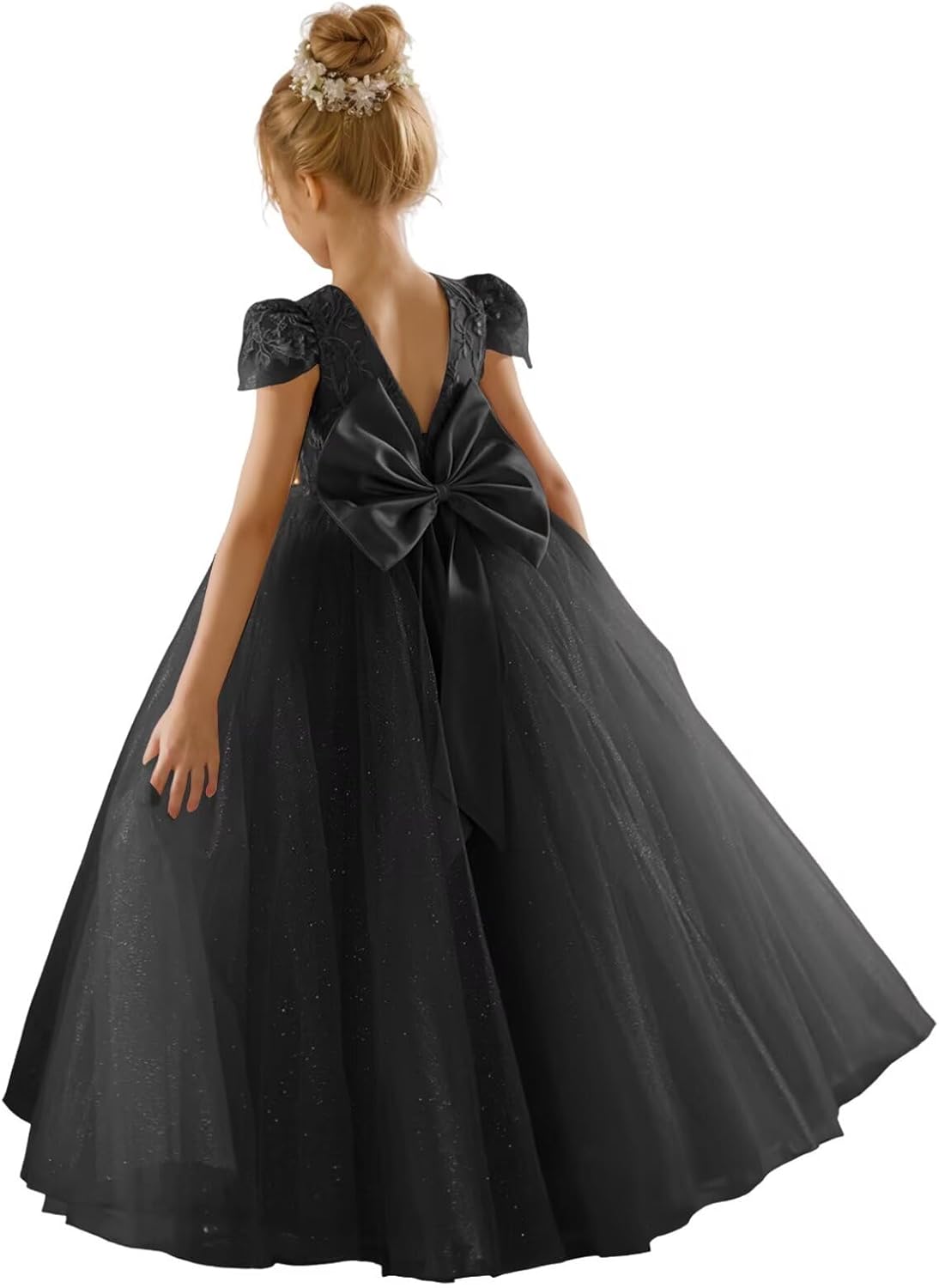 JISISANG Flower Girls Lace Cap Sleeve Dress for Special Occasions