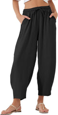 EVALESS Women's Summer High Waisted Baggy Pants Casual Ankle Length