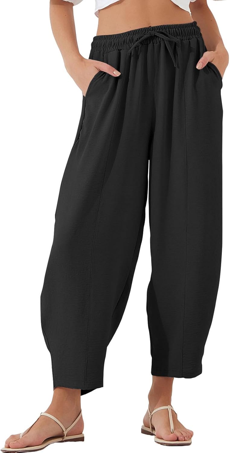EVALESS Women's Summer High Waisted Baggy Pants for Comfort