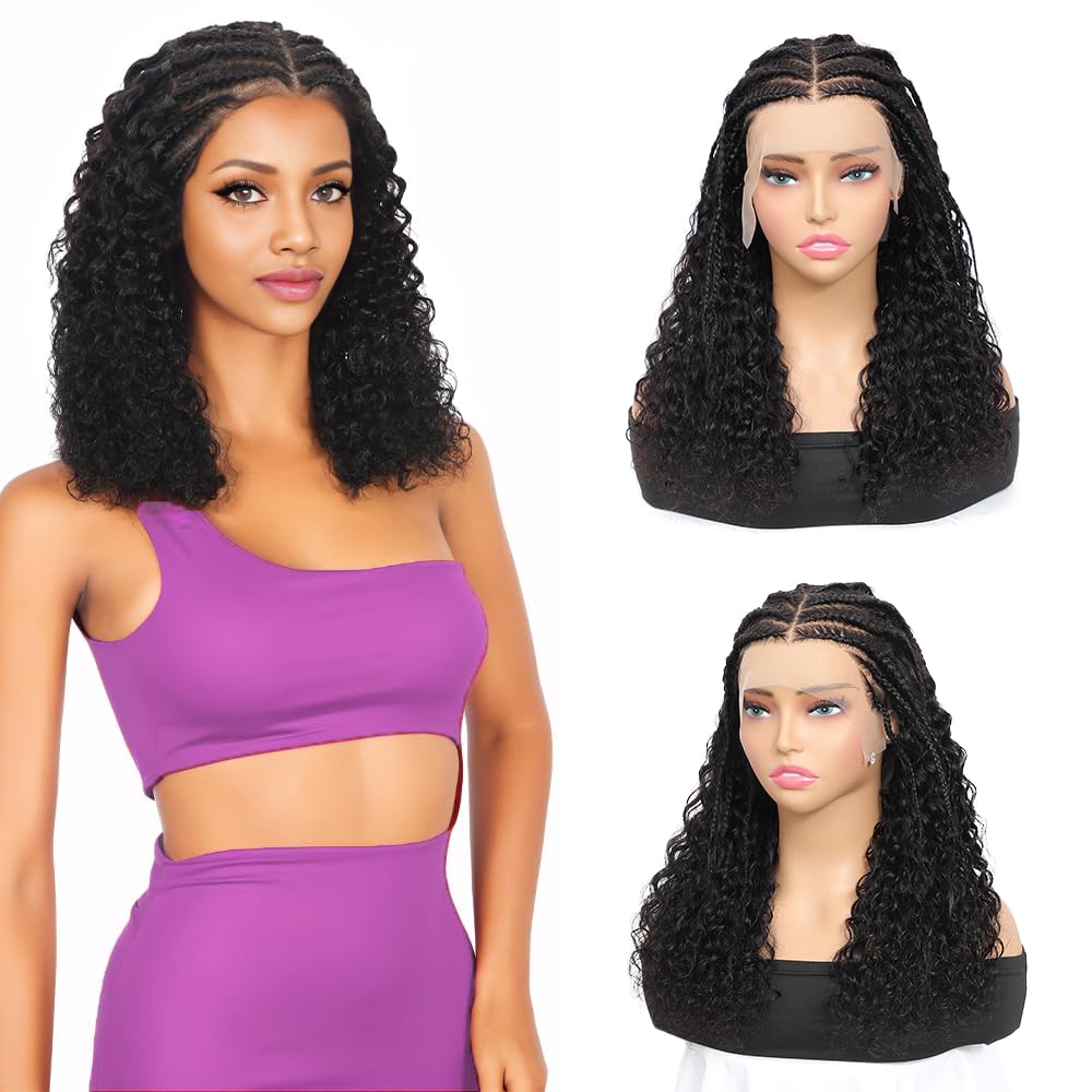 13X6 Braided Lace Front Wigs for Black Women - Curly Wave Style