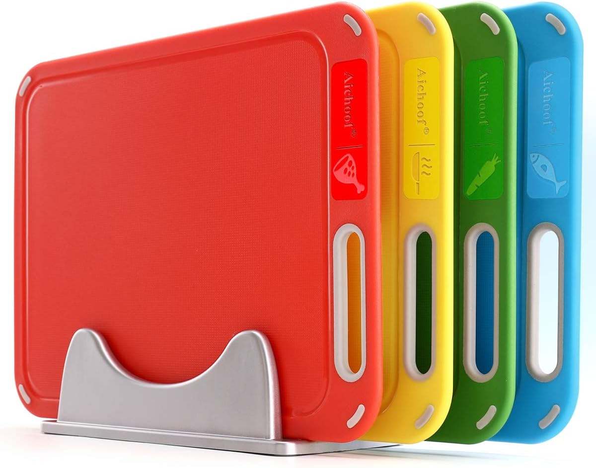 Color Coded Plastic Cutting Board Set of 4 with Storage Stand