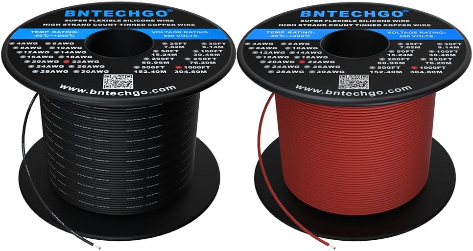 22 Gauge Silicone Wire Spool Red and Black for Versatile Use