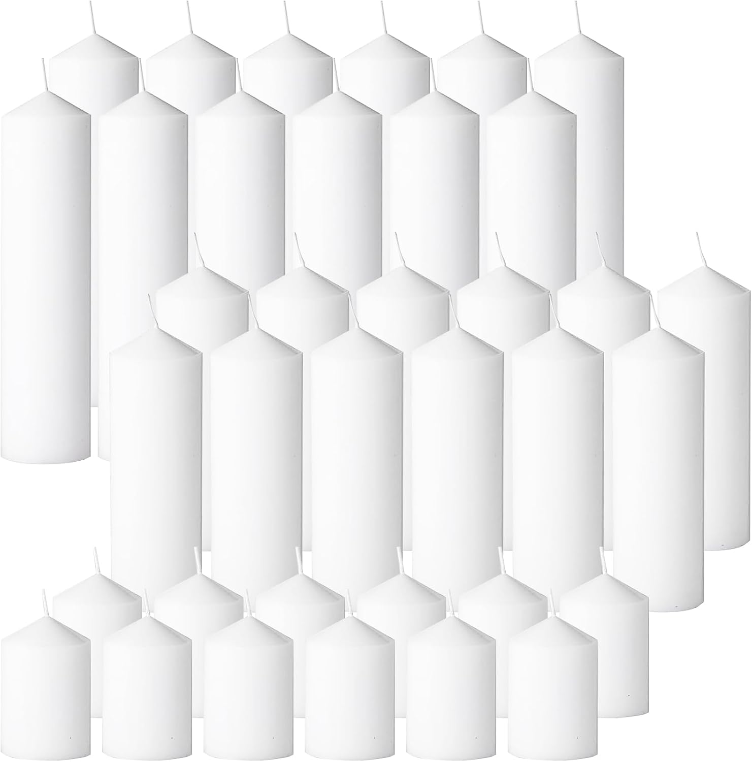 36 Pcs White Pillar Candles Bulk Set for Events and Parties