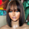 Bob Wig Human Hair with Bangs 10 in Short Highlight Bob - Ready