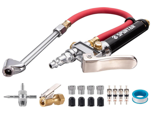 Spurtar Heavy Duty Tire Inflator Gauge - 4 Way Tool Kit