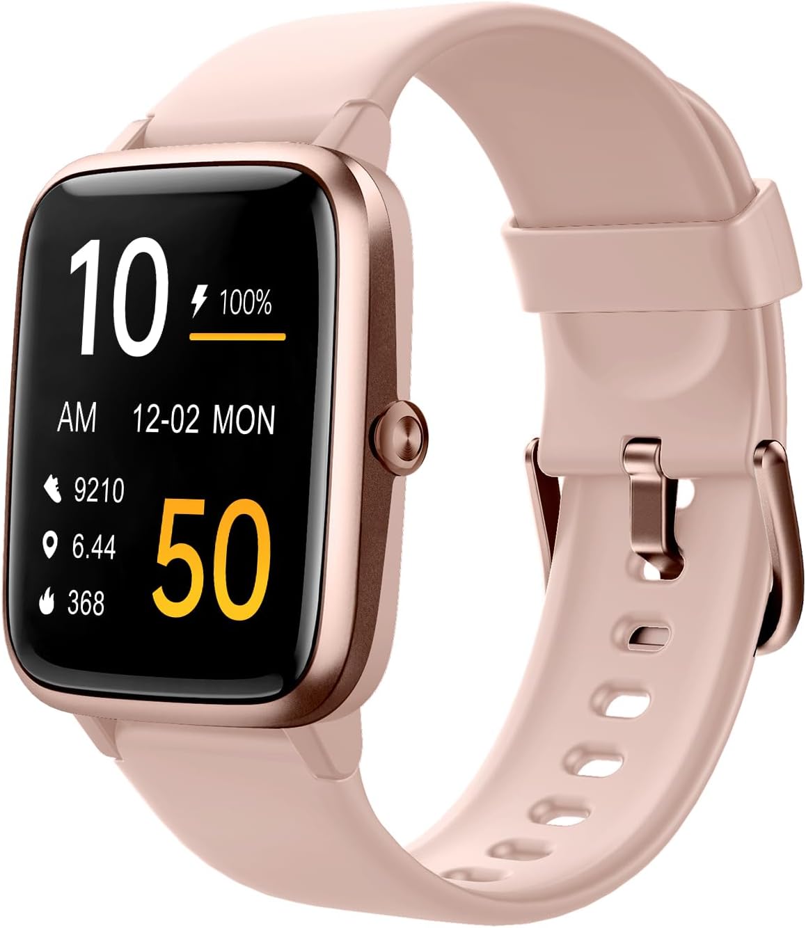 ASIAMENG Smart Fitness Tracker: Make/Answer Calls, Heart Rate Monitor, IP68 Waterproof - Pink/Gold