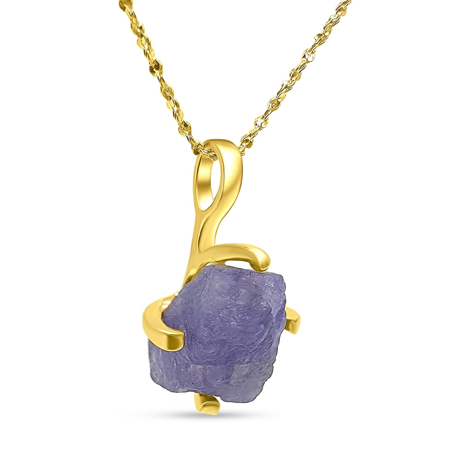 Natural Raw Tanzanite Chain Pendant Necklace in Yellow Gold