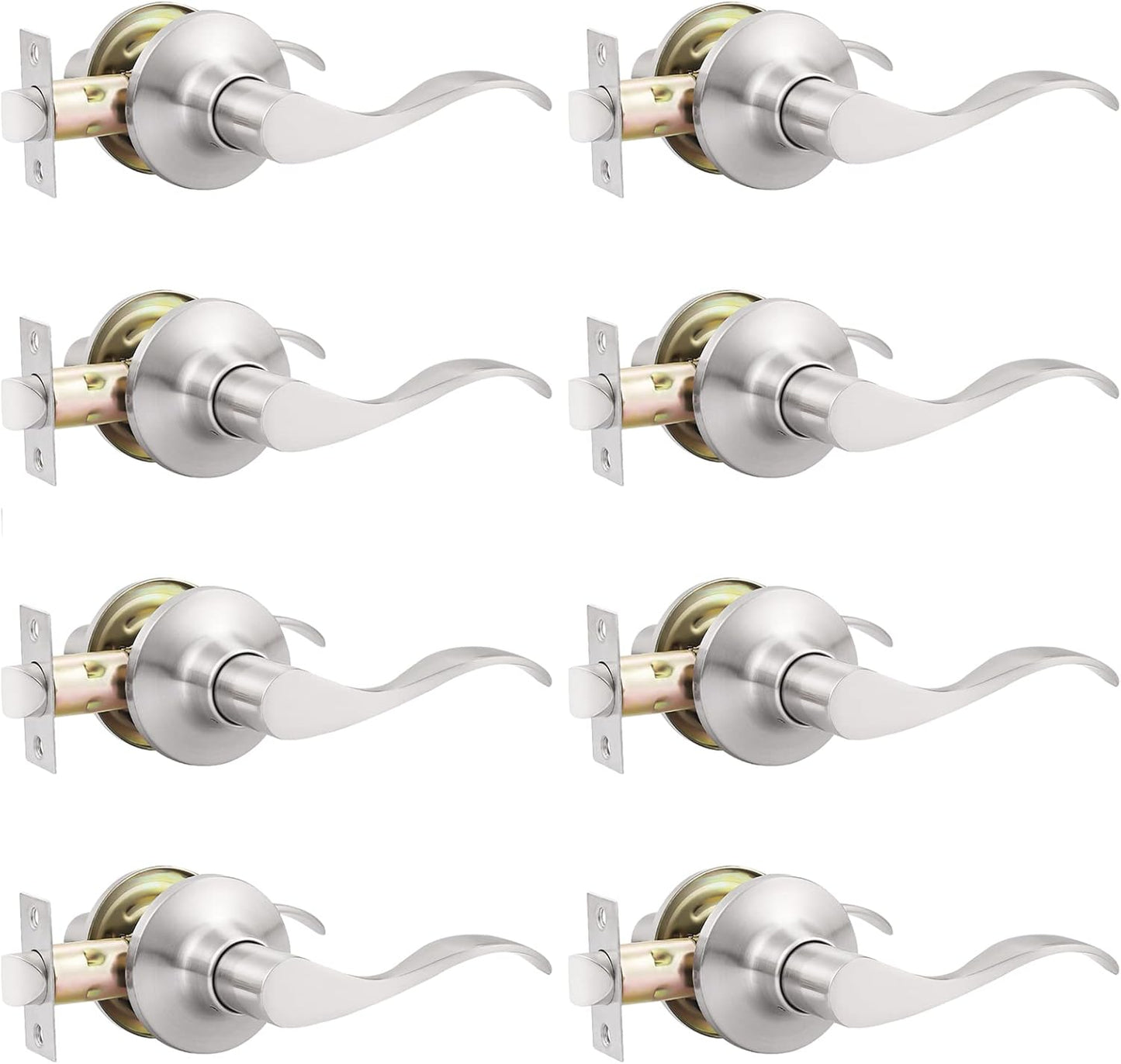 GOBEKOR 8 Pack Brushed Nickel Passage Door Levers for Interiors
