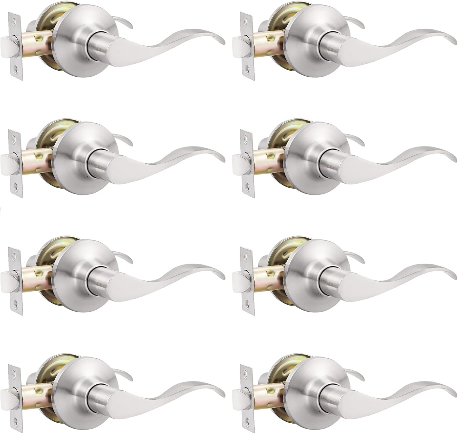 GOBEKOR 8 Pack Brushed Nickel Passage Door Levers for Interiors