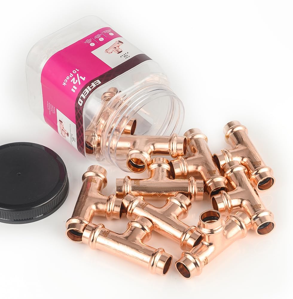 Pack of 10 Copper Press Fit Equal Tee for Plumbing Solutions
