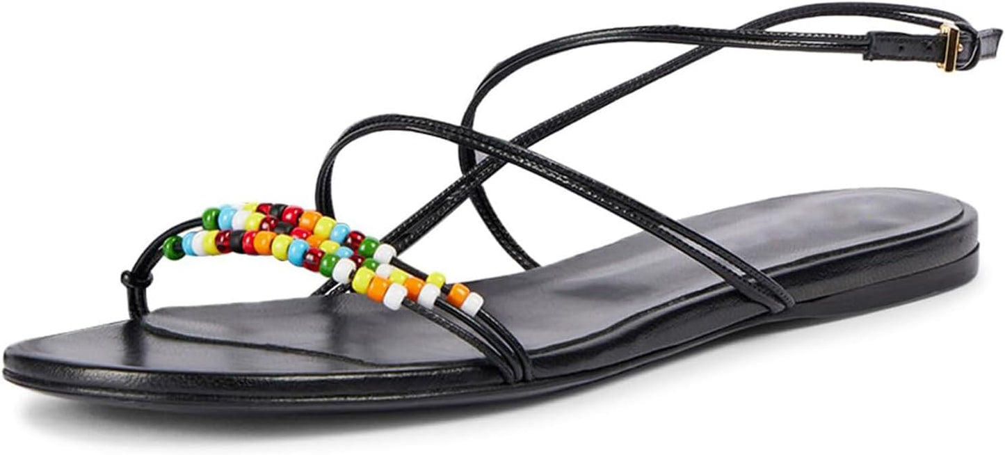 Beaded Strappy Flat Sandals for Women - Bohemian Style Shoes