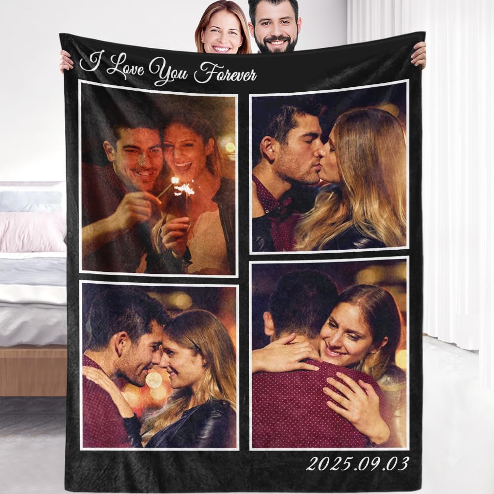 Custom Sherpa Fleece Blanket With Photos - Personalized Gifts