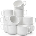 Porcelain Stackable Coffee Mugs 12 Pack 12 oz - Simple White Set