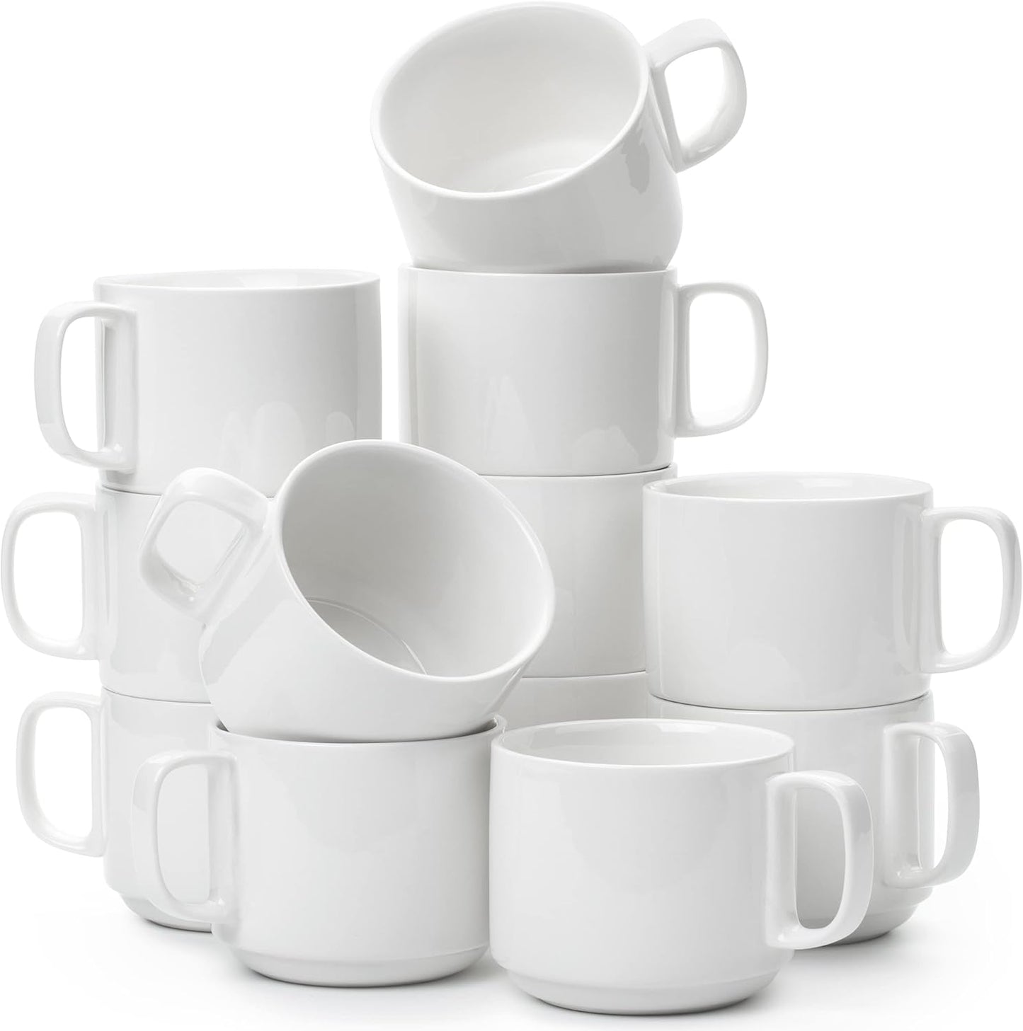 BTaT Porcelain Stackable Coffee Mugs - Elegant 12 Pack Set