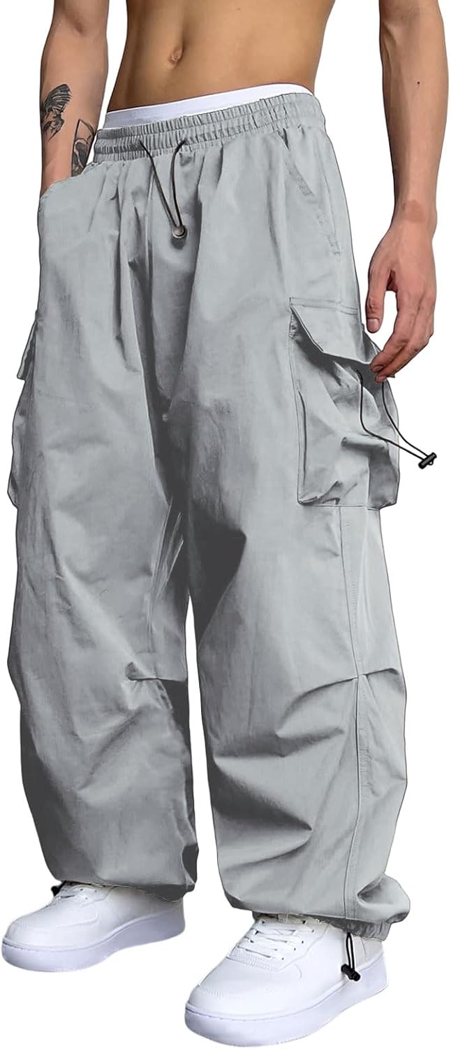 ZAFUL Flat Pocket Parachute Pants for Men Casual Baggy Cargo