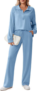 Women 2 Piece Sweatsuit Set - 1/2 Zip Loose Fit Tracksuit