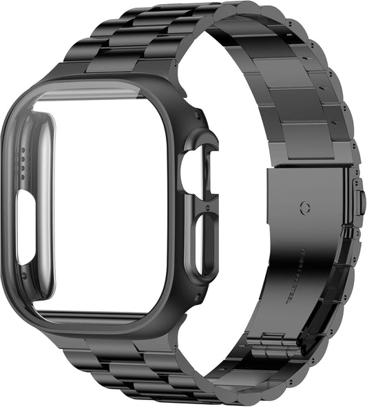 Stainless Steel Apple Watch Band + Case Set - Black