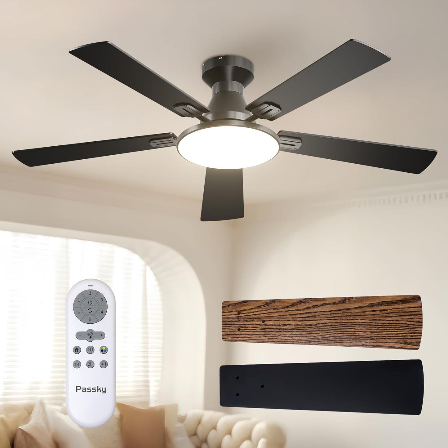 52 inch Sleek Ceiling Fan with Light and Remote Control Features