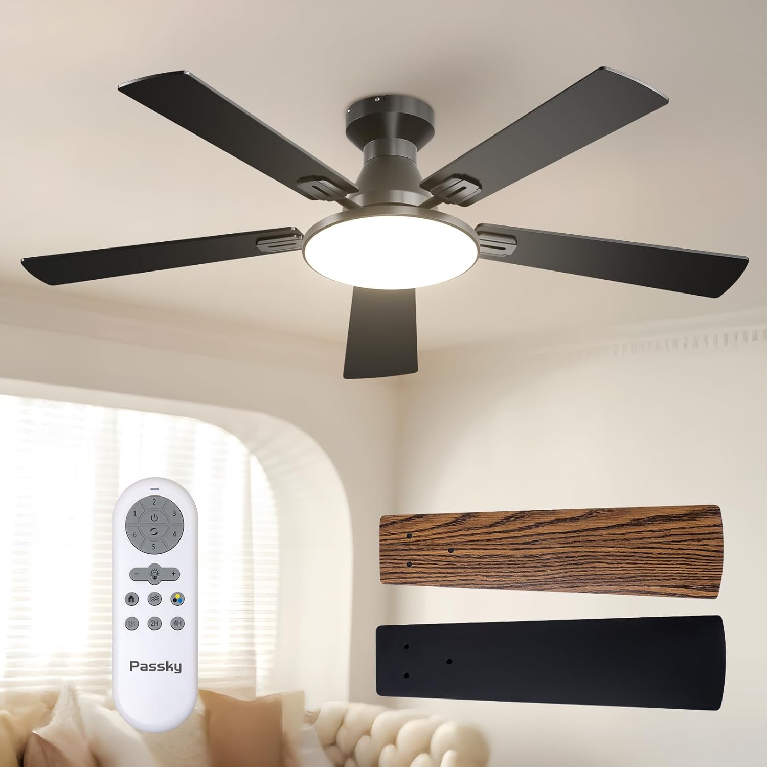 52 inch Sleek Ceiling Fan with Light and Remote Control Features