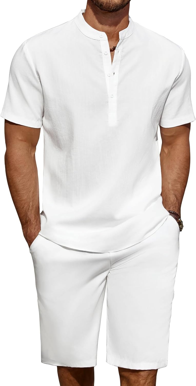 COOFANDY Men's Linen Set for Beach Yoga and Casual Outings