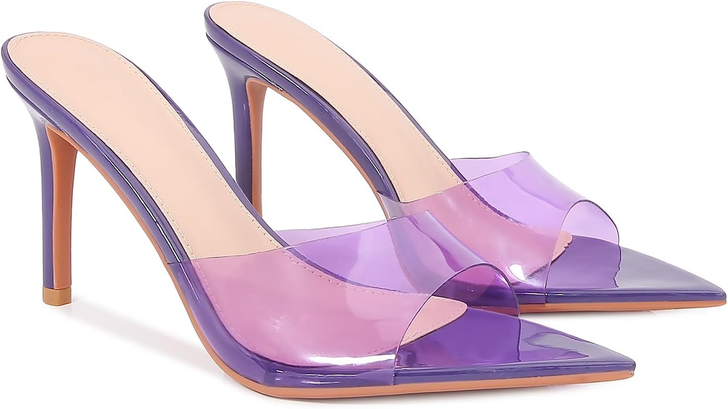 Women'S Clear Pointed Open Toe Stiletto Heel Slide Sandals