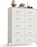 Sweetcrispy 10 Drawer Fabric Dresser Storage Tower - Compact 10-Drawer