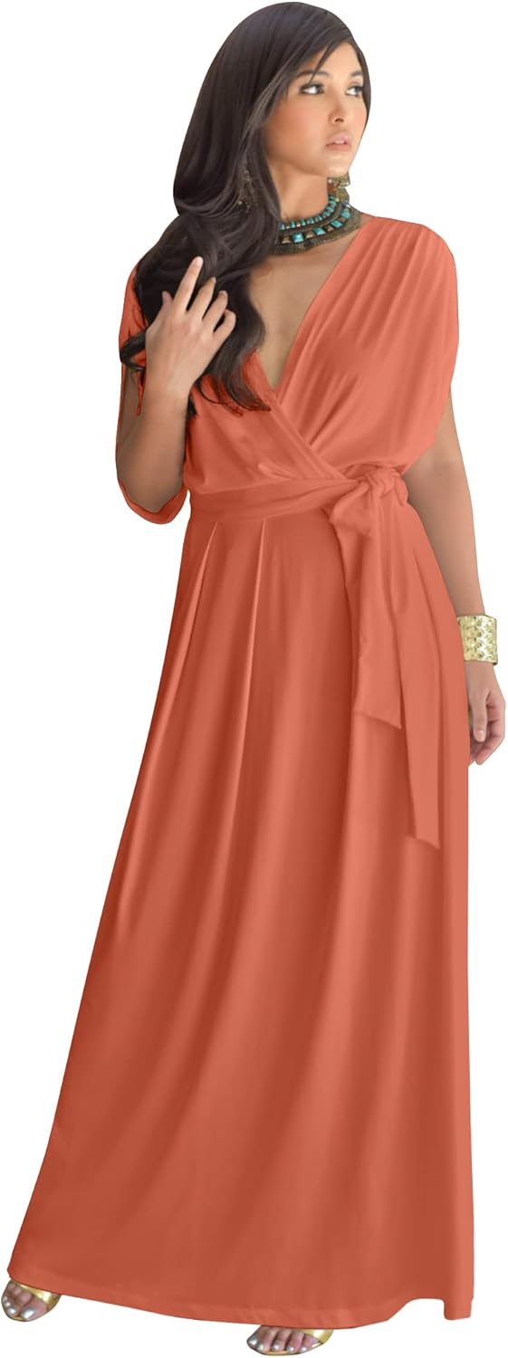 KOH KOH Formal Short Sleeve Cocktail Flowy V-Neck Gown Review