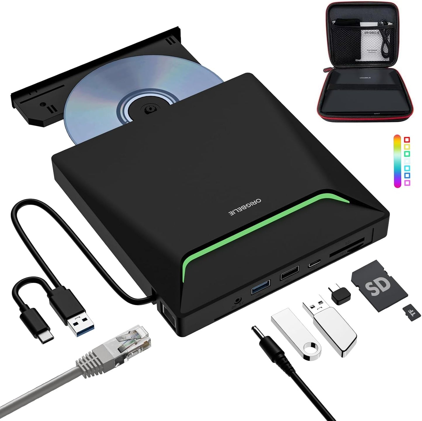 External CD DVD Drive with USB 3.0 and Ethernet Adapter Features