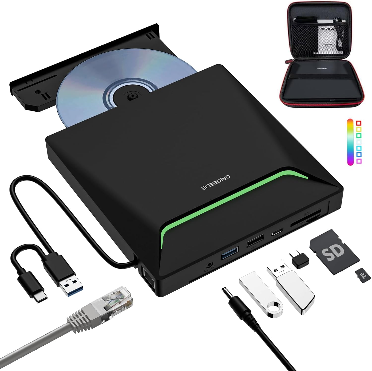 External CD DVD Drive with USB 3.0 and Ethernet Adapter Features