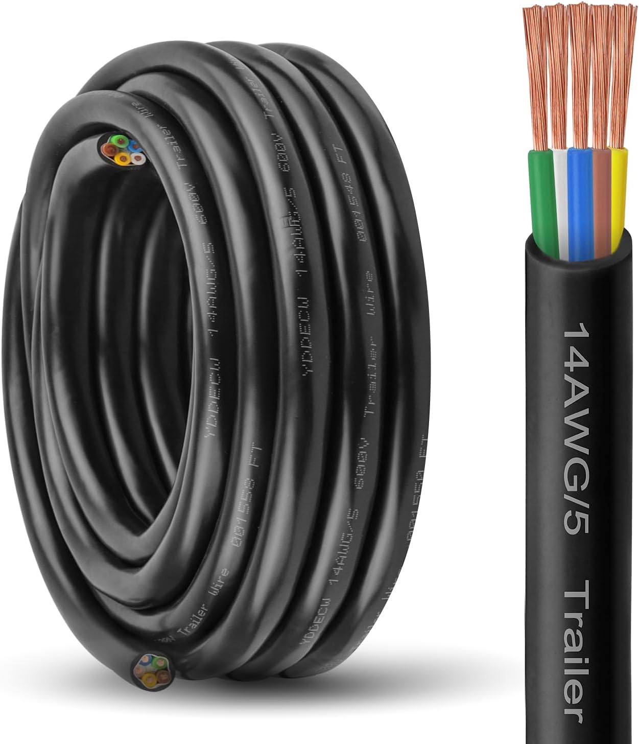 5 Way Trailer Wire - 14 Gauge Heavy Duty Copper Cable Extension