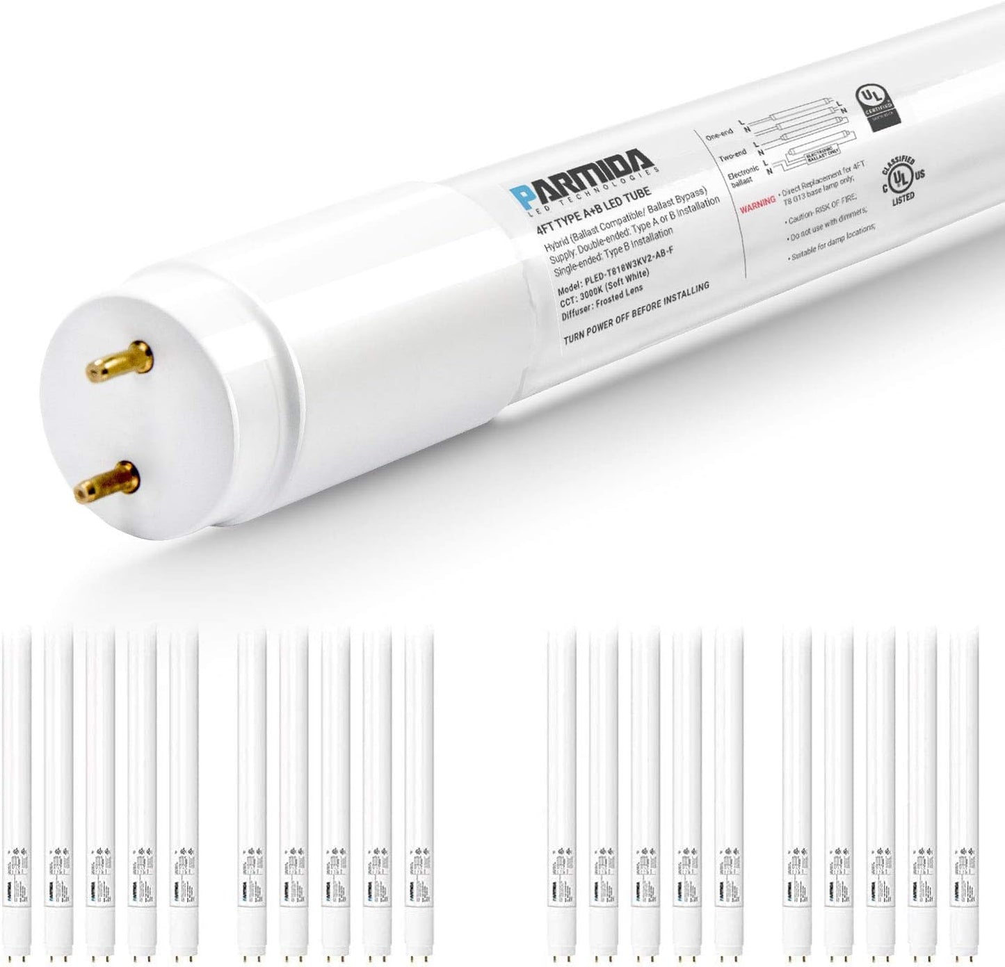 PARMIDA 20-Pack 4FT LED T8 Hybrid Light Tube for Easy Install