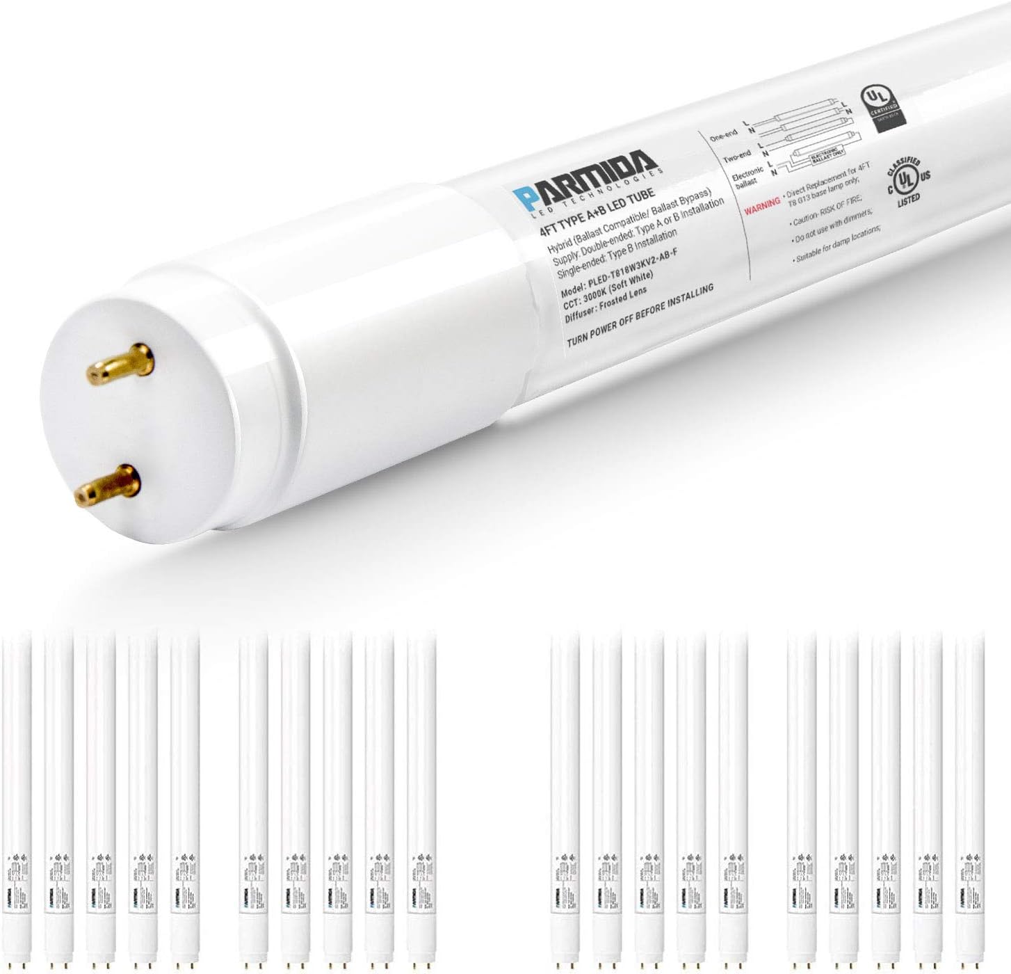 PARMIDA 20-Pack 4FT LED T8 Hybrid Light Tube for Easy Install
