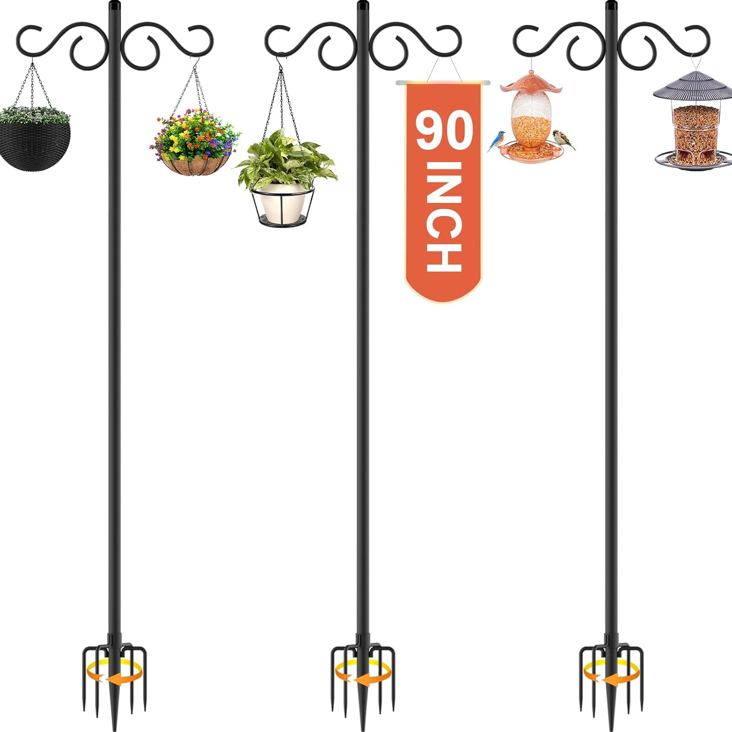 Double Shepherds Hooks for Outdoor Use - 90 Inch Heavy Duty