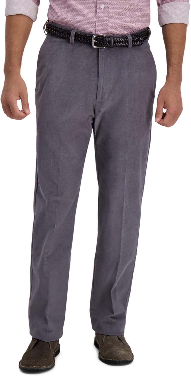 Haggar Men's Corduroy Expandable Waist Classic Fit Flat Front Pant