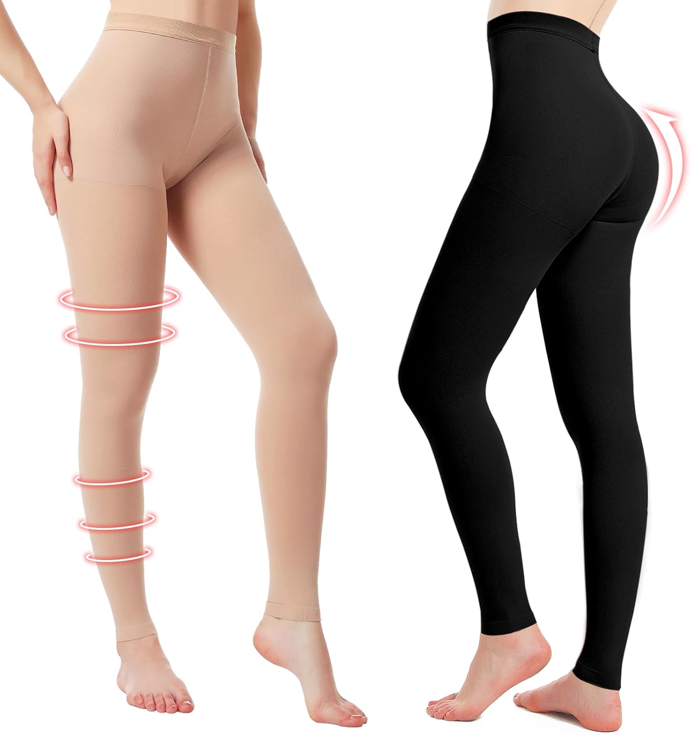 2 Pairs Medical Compression Pantyhose for Women, 20-30mmHg Support