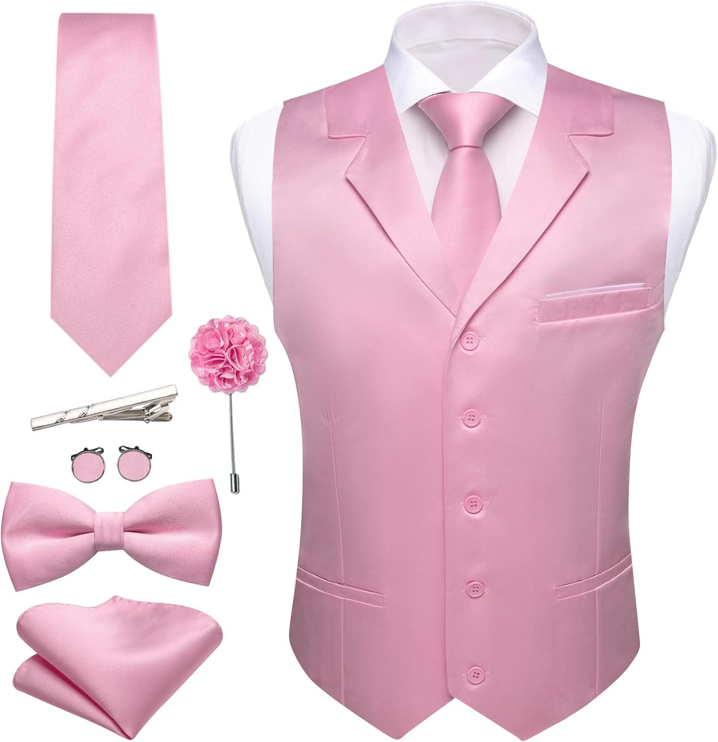 Barry.Wang Mens Formal Suit Vest Tie Bowtie Set for Weddings
